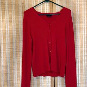 George Womens Red Ribbed V-Neck Cardigan Sweater Size Large 12-14 Long Sleeve